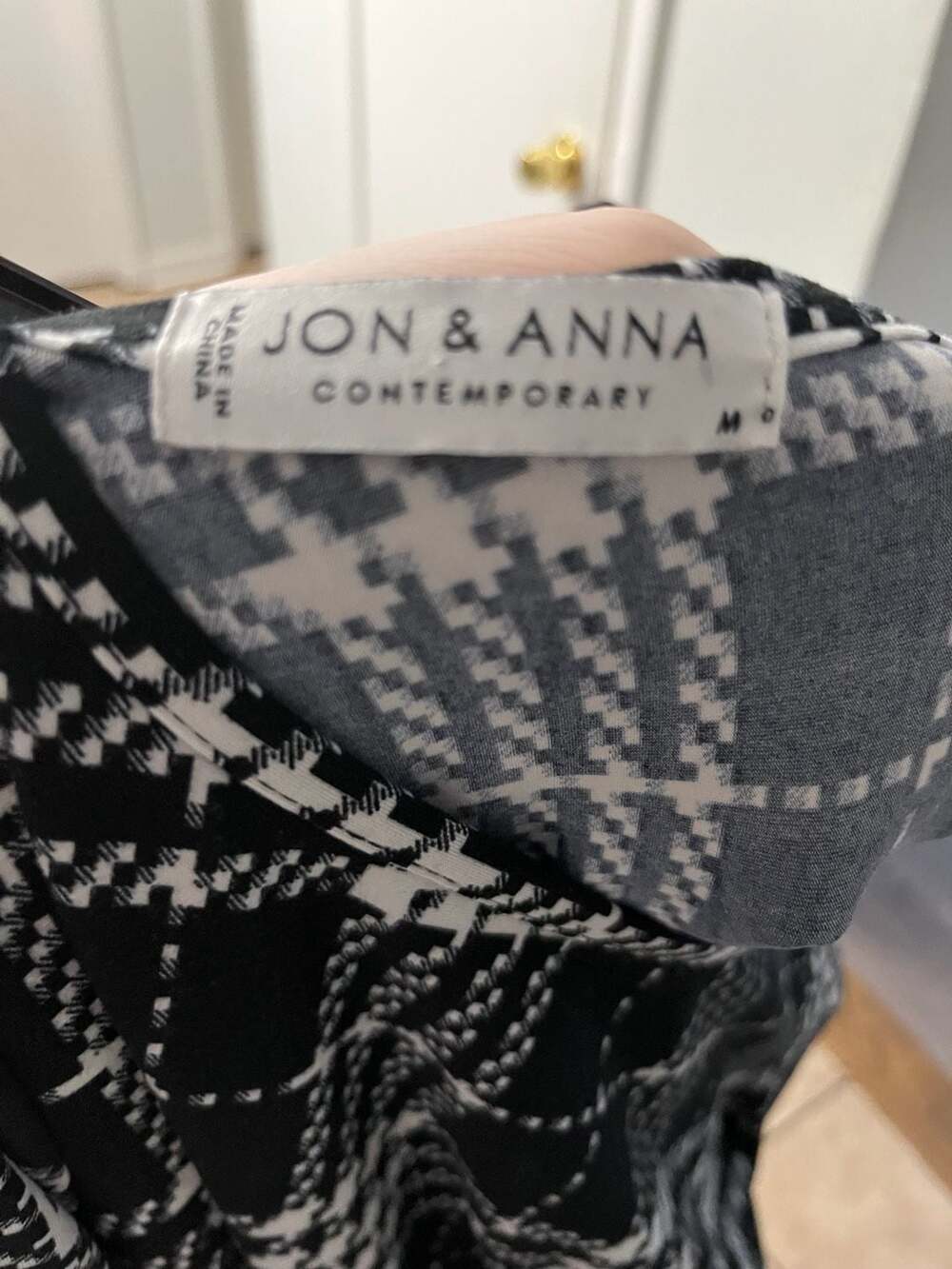 Jon & Anna Contemporary Black and White Plaid Dress with Bell Sleeves and Lace T - Picture 2 of 3